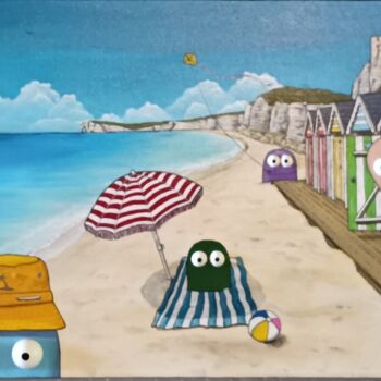 Картина под названием "Les trucs à la plage" - Remy Tuybens, Подлинное произведение искусства, Акрил