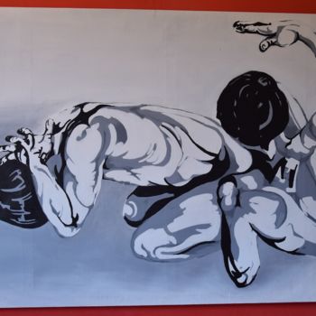 Pintura titulada "A MAN BROKEN DOWN" por Reny Gab, Obra de arte original, Acrílico Montado en Panel de madera
