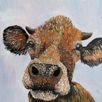 Painting titled "Gold Cow" by Renata Minko, Original Artwork, Oil