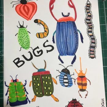 Drawing titled "Bugs" by Renata Krogh, Original Artwork, Gel pen