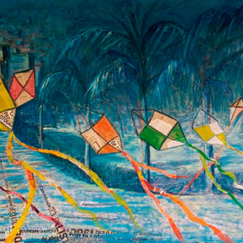 Pintura intitulada "pipas ao vento 2" por Renata Sass, Obras de arte originais, Óleo