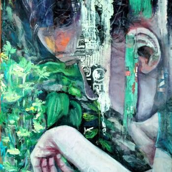 Schilderij getiteld "Momento Verde" door Renata Sass, Origineel Kunstwerk, Collages Gemonteerd op Andere stijve panelen