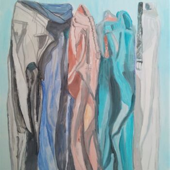 Painting titled "Meeting der Jeans" by Renate Kock, Original Artwork, Oil