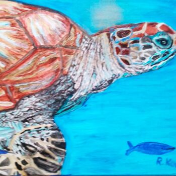 Schilderij getiteld "Wasserschildkröte" door Renate Kock, Origineel Kunstwerk, Acryl