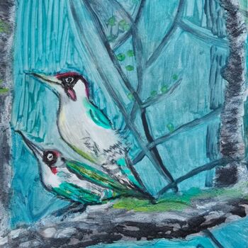 Painting titled "Woodpecker" by Renate Kock, Original Artwork, Acrylic