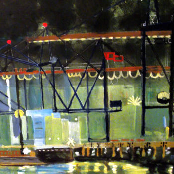 Painting titled "Werft bei Nacht" by Renate Kock, Original Artwork, Acrylic