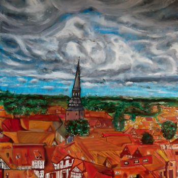 Malerei mit dem Titel "Blick auf Stade vom…" von Renate Kock, Original-Kunstwerk, Öl