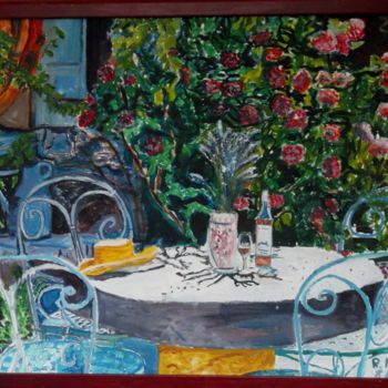 Malerei mit dem Titel "Im Garten" von Renate Kock, Original-Kunstwerk, Öl