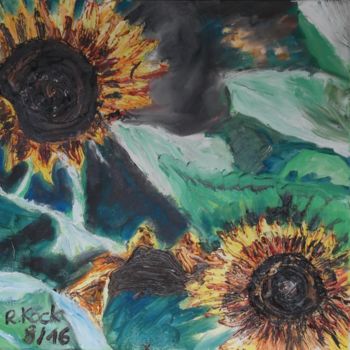 Painting titled "Sonnenblumen" by Renate Kock, Original Artwork, Oil
