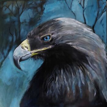 Painting titled "Blue eyed eagle" by Renate Scheinhardt, Original Artwork, Acrylic Mounted on Wood Stretcher frame