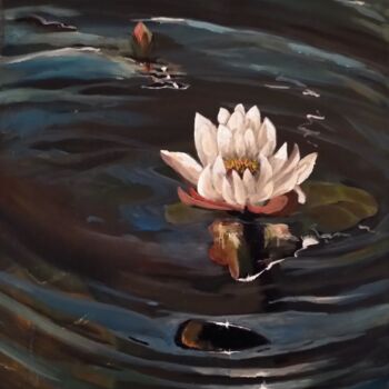 Картина под названием "Waterlelie" - Renate Scheinhardt, Подлинное произведение искусства, Акрил Установлен на Деревянная ра…