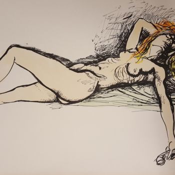 Pintura titulada "Nudo al telefono" por Renato Guttuso, Obra de arte original