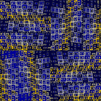 Digitale Kunst mit dem Titel "SYSTÉMIE Bleu Jaune" von Renaud. B, Original-Kunstwerk, Fotomontage