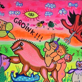 Painting titled "Qui m'aime me groin…" by Erno, Original Artwork, Acrylic