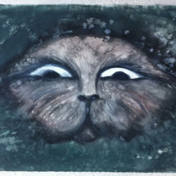 Painting titled "Chat" by Isis Lully, Original Artwork, Watercolor