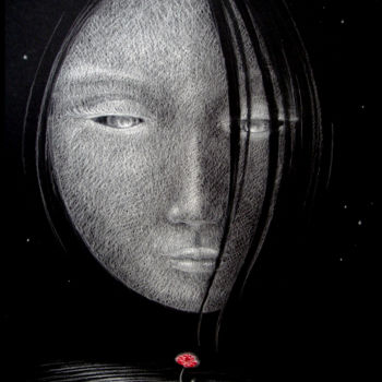 Dessin intitulée "Lune gibbeuse" par Renaud Bourdon, Œuvre d'art originale, Craie