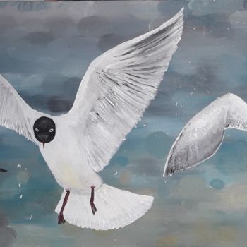 Pintura intitulada "black heard seagull" por Renaud Marchand, Obras de arte originais, Acrílico