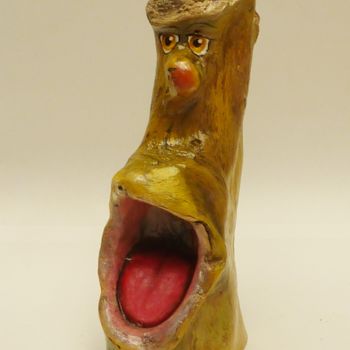 Sculpture titled "Dites AAAAh!" by René Blanchet, Original Artwork, Wood