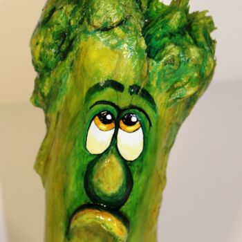 Sculpture titled "Brocoli décoiffé" by René Blanchet, Original Artwork, Wood