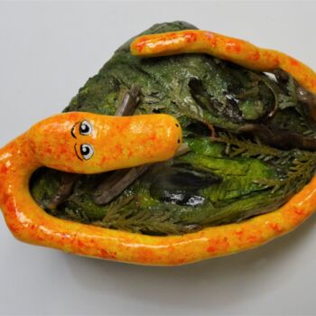 Скульптура под названием "Drôle de serpent" - René Blanchet, Подлинное произведение искусства, Дерево