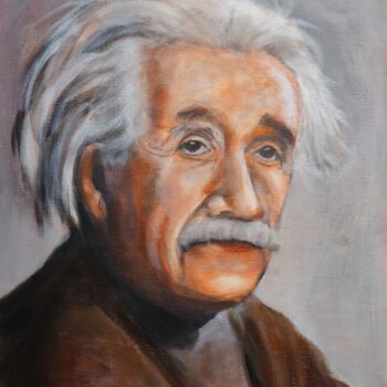 Painting titled "Einstein" by René Blanchet, Original Artwork, Acrylic Mounted on Cardboard