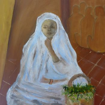 Painting titled "Marocaine au marché" by René Guillaume, Original Artwork, Oil