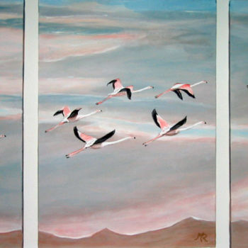 Painting titled "triptyque-flamants.…" by Maestro, Original Artwork, Acrylic