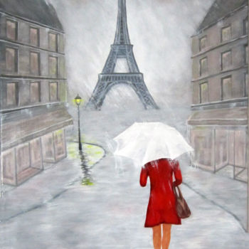 Peinture intitulée "dame-au-parapluie-t…" par Maestro, Œuvre d'art originale, Acrylique