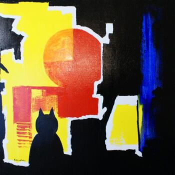 Картина под названием "Le chat noir de min…" - René Vincent-Viry, Подлинное произведение искусства, Масло
