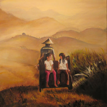 Painting titled "chine-40x40.jpg" by Renée Estebanez, Original Artwork, Oil