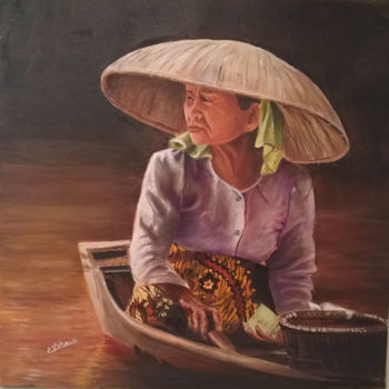 Ζωγραφική με τίτλο "indonésie-40x40.jpg" από Renée Estebanez, Αυθεντικά έργα τέχνης