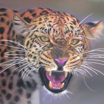 Painting titled "leopard50x60.jpg" by Renée Estebanez, Original Artwork, Pastel