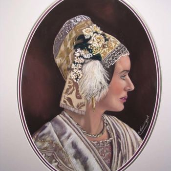 Malerei mit dem Titel "arlésienne en mariée" von Renée Estebanez, Original-Kunstwerk, Pastell