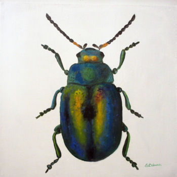 Painting titled "scarabée" by Renée Estebanez, Original Artwork, Oil