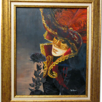 Ζωγραφική με τίτλο "rose noire" από Renée Estebanez, Αυθεντικά έργα τέχνης, Λάδι