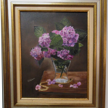 Painting titled "hortensias" by Renée Estebanez, Original Artwork, Oil
