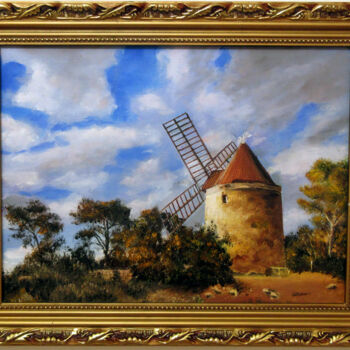 Peinture intitulée "moulin de fontvieil…" par Renée Estebanez, Œuvre d'art originale, Huile