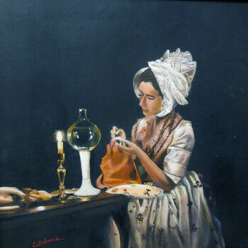 Картина под названием "couturiere a la bou…" - Renée Estebanez, Подлинное произведение искусства, Масло