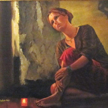 Painting titled "melancolie" by Renée Estebanez, Original Artwork, Oil