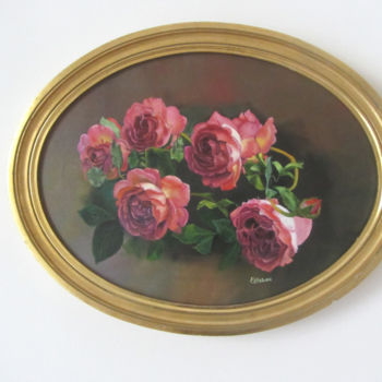Painting titled "roses-abricot-huile…" by Renée Estebanez, Original Artwork