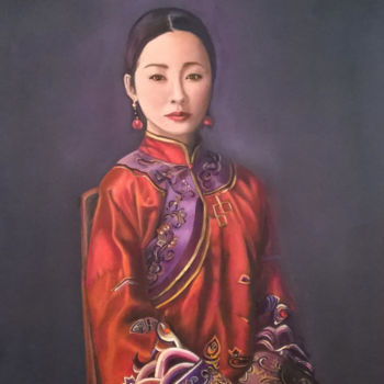 Painting titled "chinoise-huile-40x5…" by Renée Estebanez, Original Artwork, Oil