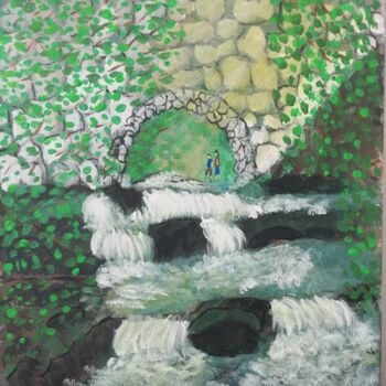 Painting titled "Fontaine de Sitovo" by Reneta Mincheva, Original Artwork, Acrylic Mounted on Wood Stretcher frame