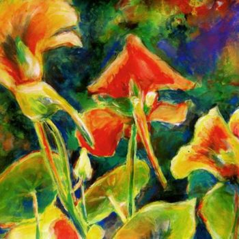 Malerei mit dem Titel "Tanzende Blüten" von Renée König, Original-Kunstwerk, Öl