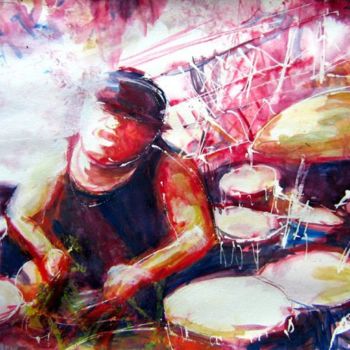 Malerei mit dem Titel "The drummer" von Renée König, Original-Kunstwerk, Öl