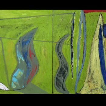 Painting titled "Verde 50x160 cm" by Renzo Campoverde, Original Artwork, Oil