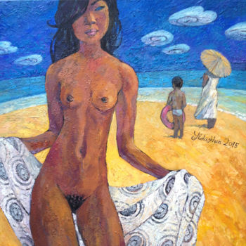 Painting titled "On vacation" by Yulduskhon, Original Artwork, Oil