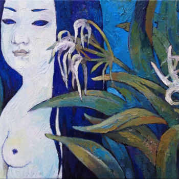 Malarstwo zatytułowany „Garden Fairy” autorstwa Yulduskhon, Oryginalna praca, Olej