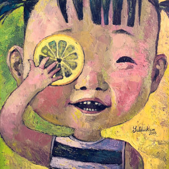 Pintura intitulada "Lemon's fun" por Yulduskhon, Obras de arte originais, Óleo Montado em Armação em madeira