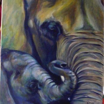 Painting titled "Eléphants" by Resan, Original Artwork