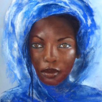 Tekening getiteld "Africaine au voile…" door Résy, Origineel Kunstwerk, Pastel